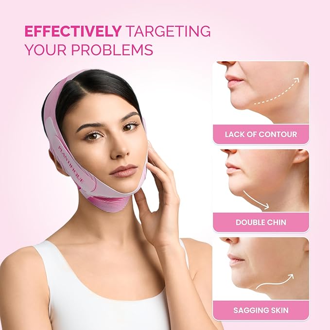 PLANTIFIQUE Chin Strap for Face Contouring - Reusable V Line Ice Silk Fabric Mask - Double Chin