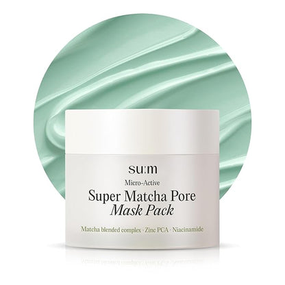 SU:M Micro-Active Super Matcha Pore Mask Pack (3.38fl oz) - Pore refining, oil control, exfoliating