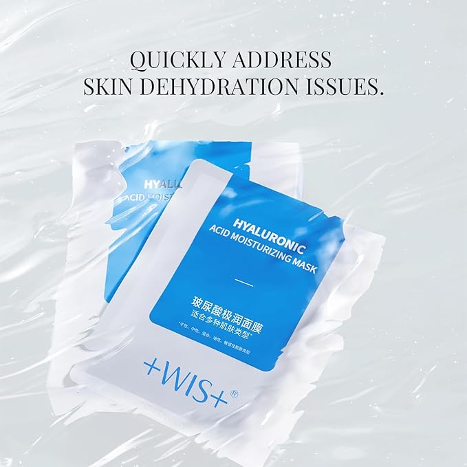 '+WIS+ Hyaluronic Acid Face Mask 24 EA with Hyaluronic Acid Serum and Vitamin B5, Hydrating Facial