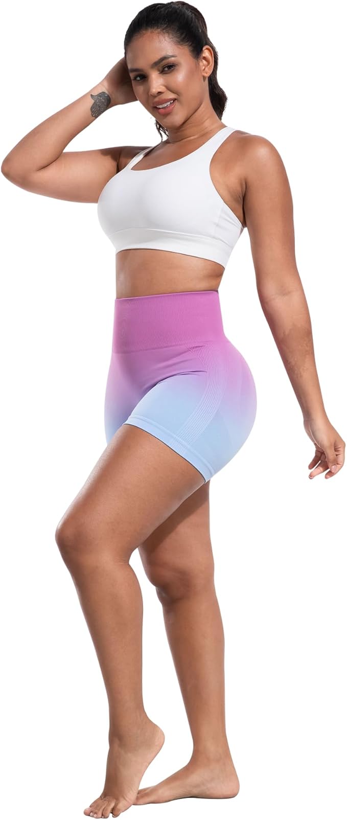 CHRLEISURE Women's 4 Packs Workout Gym Shorts, High Waisted Butt Lifting Scrunch Butt Seamless