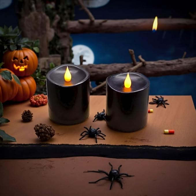 Black Flameless LED Candles 3 inch Diameter Real Wax 2AA Battery Operated 600hr+ Flickering Candles
