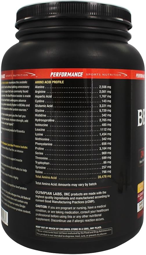 Olympian Labs Beef Protein Isolate Powder, 24g Protein, BST Free, 2 Grams BCAA's, Muscle Building