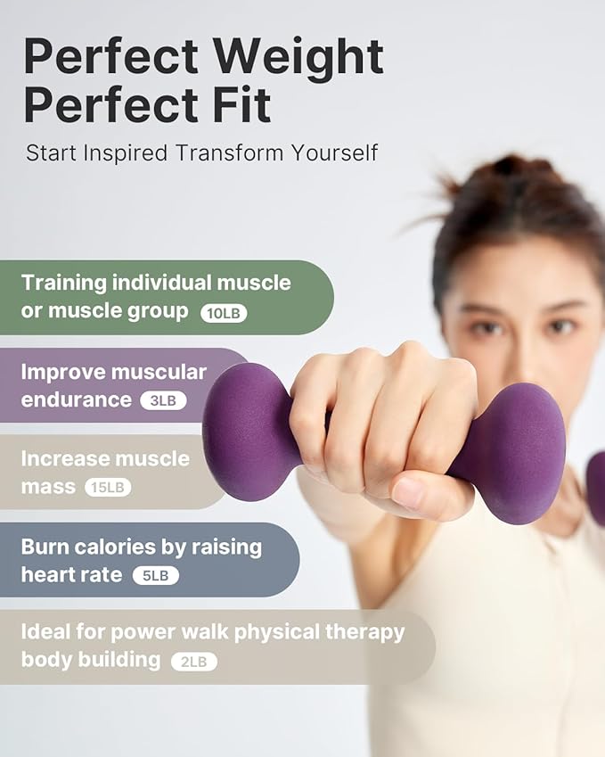 YOTTOY Weights Dumbbells Set for Women,2-15 Pound Dumbbells Set of 2, Non-Slip Hand Weights for