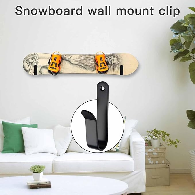 Snowboard Wall Mount & Skateboard Display Rack - Horizontal Hanger Clips for Snowboards