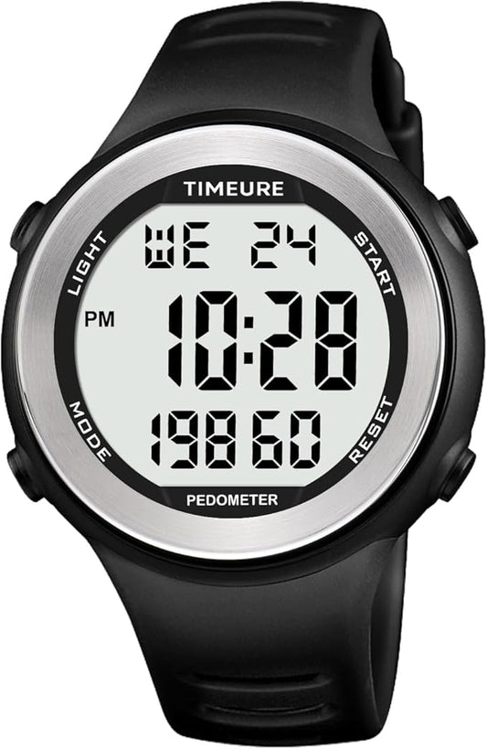 Mens Pedometer Watch for Walking Step Counter Watch No Charging, No App Connection, with EL
