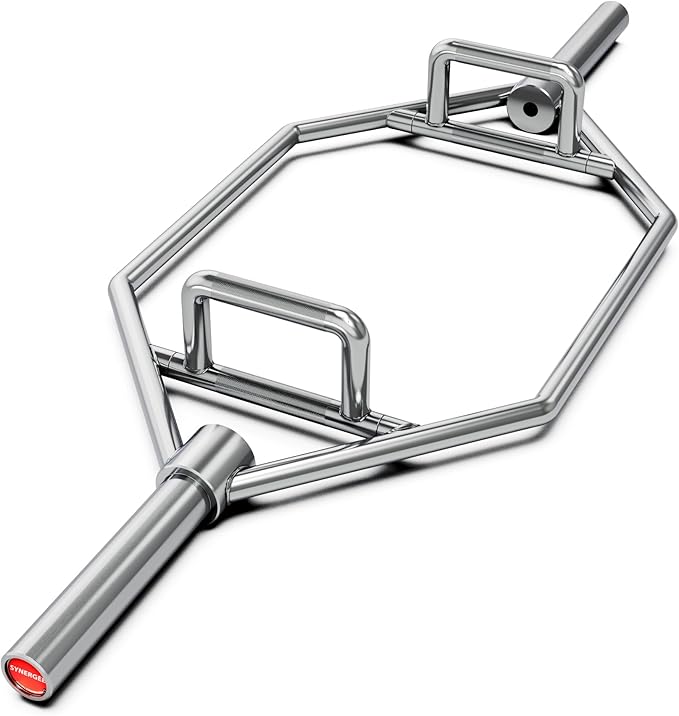 Synergee 20kg and 25kg Chrome or Black Olympic Hex Barbell Trap Bar with Rotating, Flat or Raised