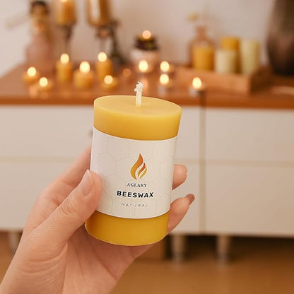 6PCS Beeswax Pillar Candles,Large Handmade Pure Beeswax Candle,Long Lasting Burn Time，Unscented