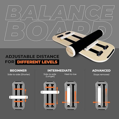 Yes4All Balance Board Sports Trainer, Surf Trainer Board With Adjustable Stoppers, Improve Core