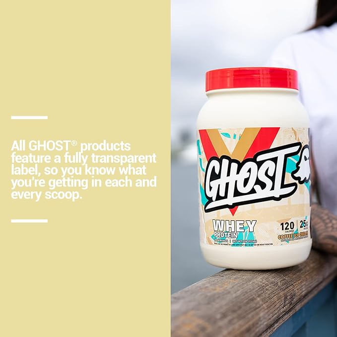 GHOST Whey Protein Powder, Coffee Ice Cream - 2LB, 25G of Protein - Whey Protein Blend - ­Post