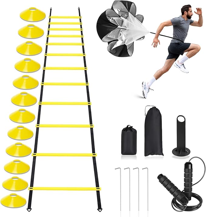 Agility Ladder,Speed Training Equipment Set,20ft Rungs Speed Ladder,Soccer Cones,Jump Rope, Running