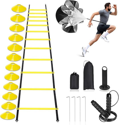 Agility Ladder,Speed Training Equipment Set,20ft Rungs Speed Ladder,Soccer Cones,Jump Rope, Running
