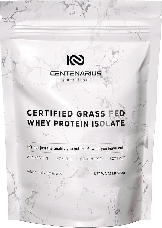 Centenarius Nutrition Grass Fed Whey Protein Unflavored Powder 500g with Natural Amino Acids for