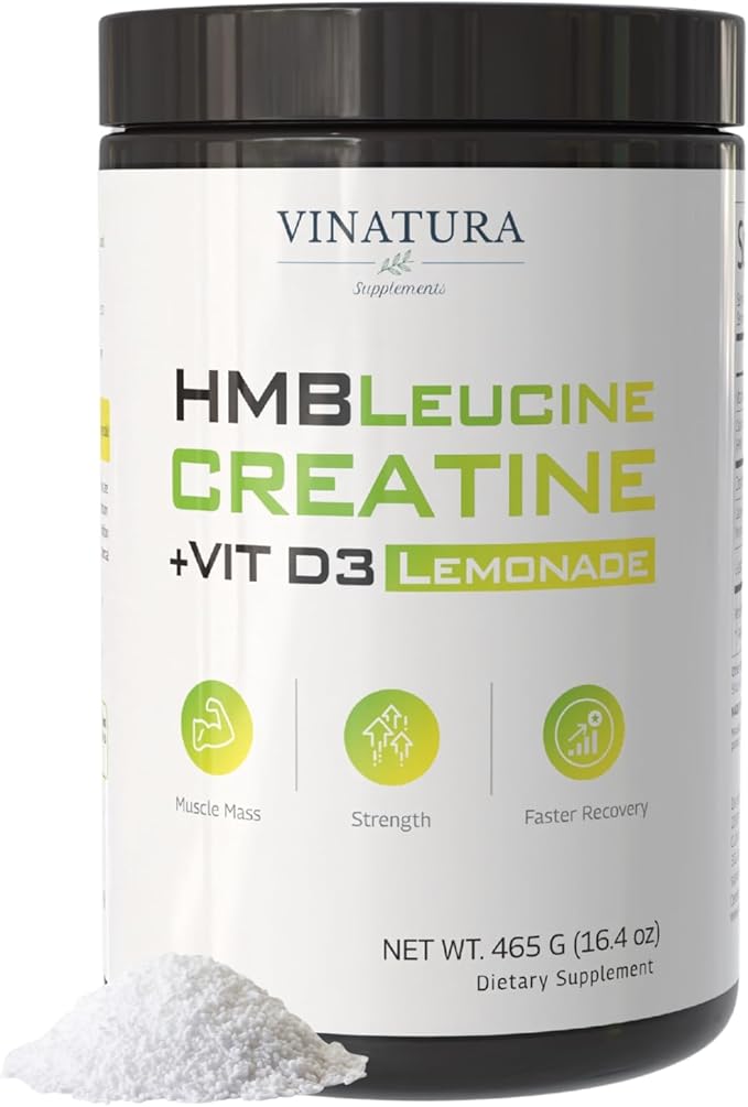 HMB Creatine Leucine Powder - 5g Creatine Monohydrate, 3g HMB Supplement, 3g L-Leucine - Vitamin