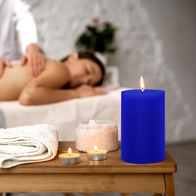 6 Packs 2.75x4 Inch Blue Colored Pillar Candles, Unscented Dripless Cylinder Wax Candles for Home