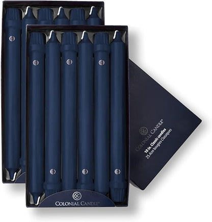 Colonial Candle Unscented Taper Candle, Classic Collection, Indigo, 10 In, Pack of 12 - Up to 8