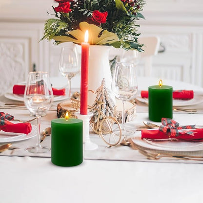 6 Packs 2.75x3.25 Inch Green Pillar Candles, Unscented Dripless Non-Toxic Smokeless Clean Long