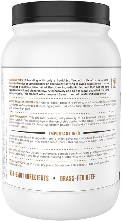 Bone Broth Protein Powder, Chocolate, Grass Fed 2lbs, 42 servings 16g protein, 13g Collagen. Low