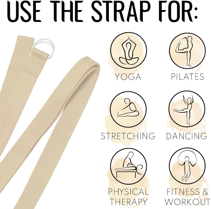 TECEUM Yoga Strap & Mat Strap – 2 IN 1 – Cotton – 6 ft 8 ft 10 ft (30+ colors) – Adjustable