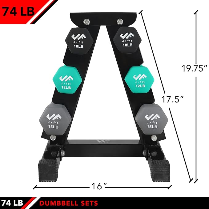 JFIT Dumbbell Pairs or Sets – Neoprene & Vinyl Coated Hand Weights for Home Gym, Strength Training