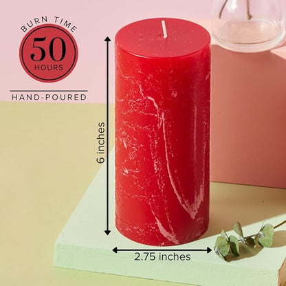 Simply Soson 3x6 inch Red Pillar Candles Set of 3, Rustic Texture, Unscented Red Candles, Dripless