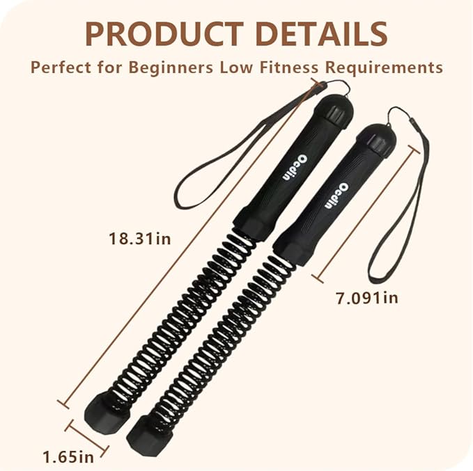 Ocdin Portable Ropeless Battle Ropes for Home Gym, 2 Sticks Cordless Training Rope for Low-Impact