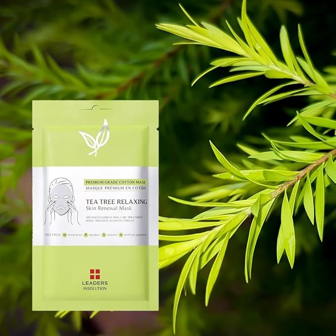 Leaders Insolution Tea Tree Relaxing Skin Renewal Mask | Soothing Facial Sheet for Acne, Oil