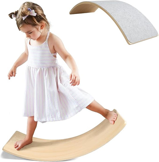 Gentle Monster Wooden Wobble Balance Board, 35 Inch Rocker Board Natural Wood, Kids Toddler Open