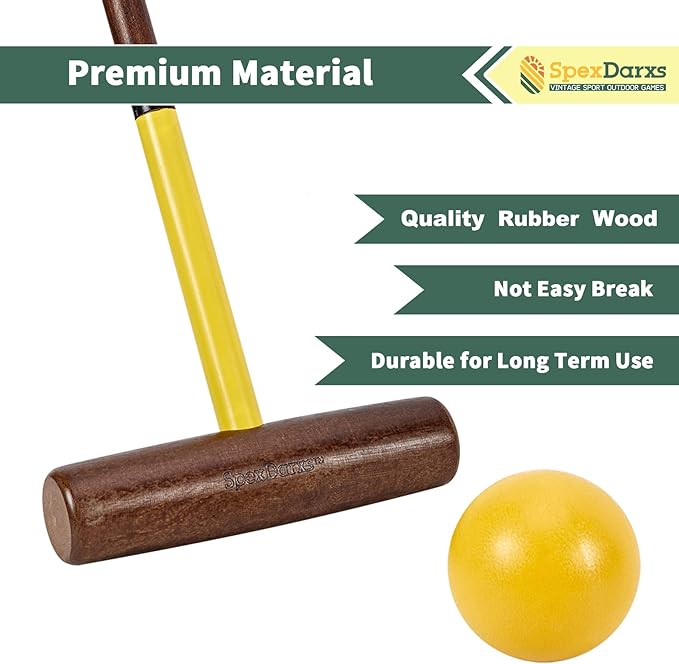 Six Player Croquet Sets, 35’’ Croquette Set with Premium Wooden Mallets/Colored