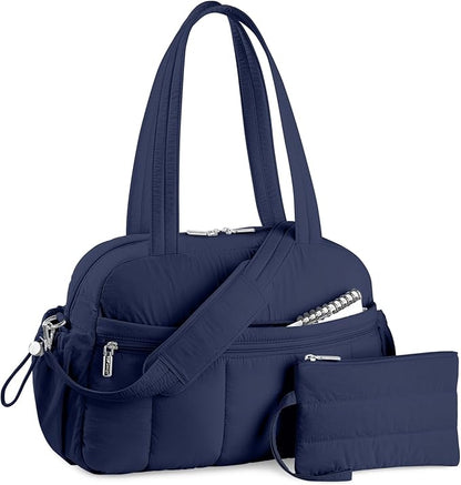 TOPDesign Travel Duffel Bag for Women, Puffer Gym Bag Sports Tote with Wet Pocket, Carry On
