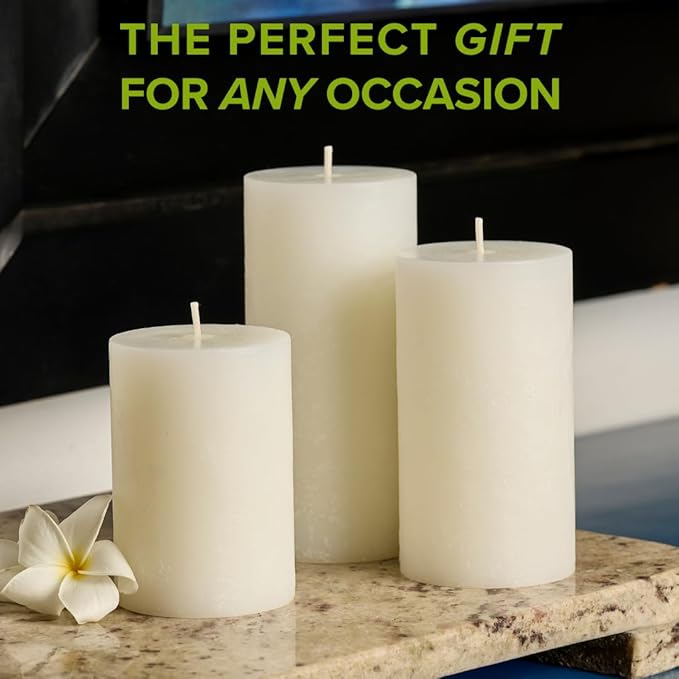 Simply Soson 3x6 inch White Rustic Gardenia Pillar Scented Candle - 3 Pack - for Home Decor