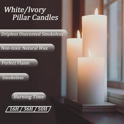 Ivroy Pillar Candles Bulk Set of 36，Hurricane Candlesï¼? Different Lengths 2 x 3/6/8 Inch (12