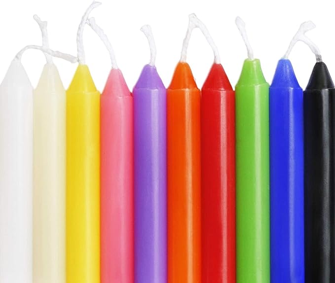 100 pcs Spells Chime Candles Unscented Assorted Colors Mini Taper Candles | 4" Tall x 1/2" Diameter