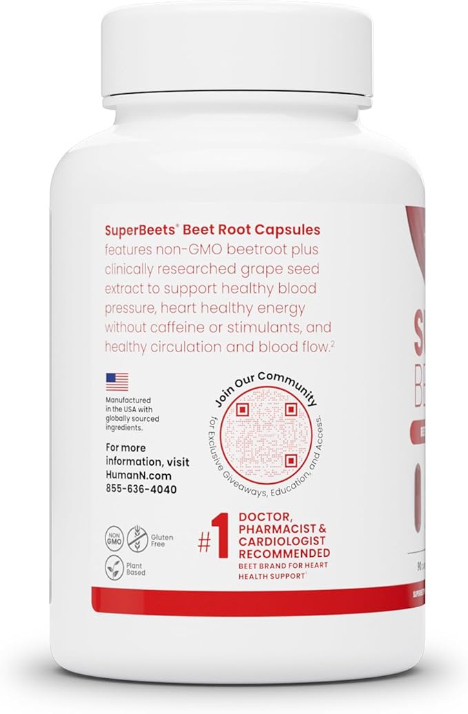 HumanN SuperBeets Beet Root Capsules Quick Release 1000mg, Helps Support Nitric Oxide Production