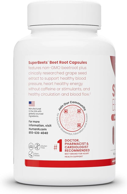HumanN SuperBeets Beet Root Capsules Quick Release 1000mg, Helps Support Nitric Oxide Production