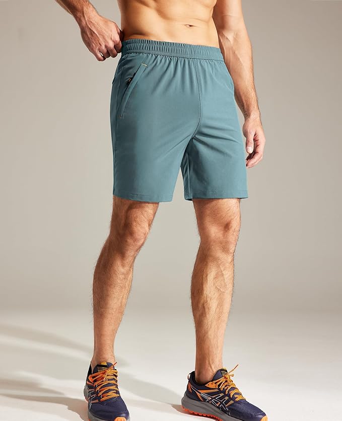 MIER Men's Quick Dry Running Shorts with Zipper Pocket, Elastic Waist Athletic Workout Exercise