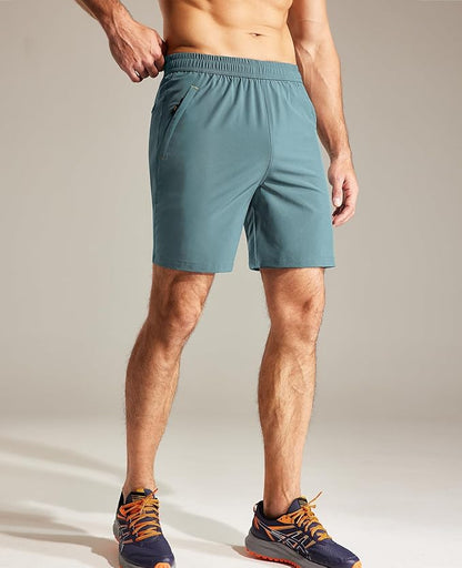 MIER Men's Quick Dry Running Shorts with Zipper Pocket, Elastic Waist Athletic Workout Exercise