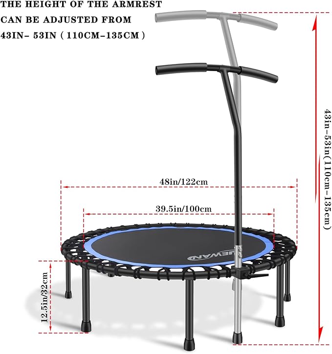 Newan 40"-48" Silent Mini Trampoline Fitness Trampoline Bungee Rebounder Jumping Cardio Trainer