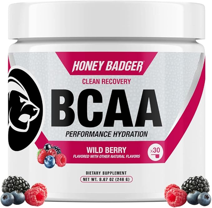 Honey Badger BCAA + EAA Amino Acids Powder, BCAAs + L-Glutamine, Keto, Vegan, Sugar Free for Men &