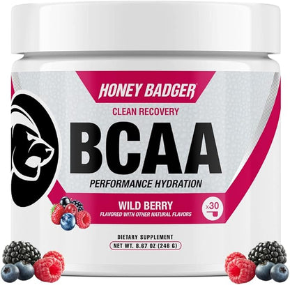 Honey Badger BCAA + EAA Amino Acids Powder, BCAAs + L-Glutamine, Keto, Vegan, Sugar Free for Men &
