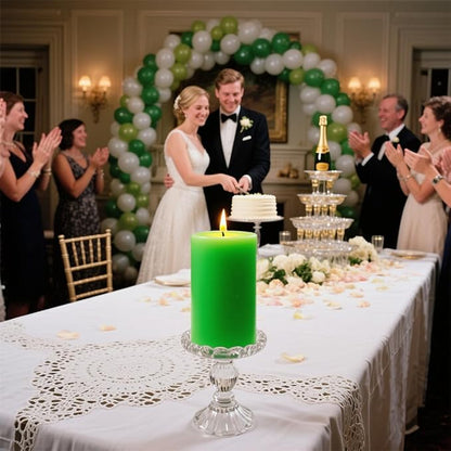Set of 3 Different Size Light Green Pillar Candles, Unscented Dripless 2.75x3, 2.75x4, 2.75x6 Inch