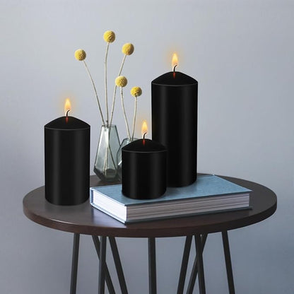 Pillar Candles 3 x 4, 6, and 8 inches, Large Handmade Candles Set of 3, Black Decorative Candles