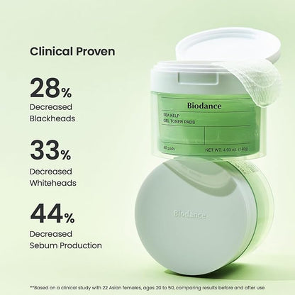 Biodance Sea Kelp Gel Toner Pads, Calming & Soothing for Sensitive Skin, Oil & Sebum Control