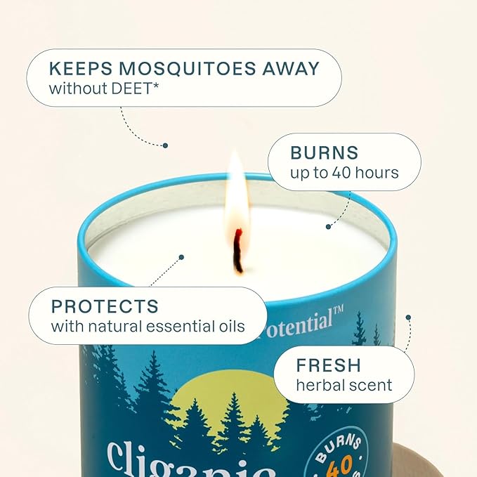Cliganic Natural Mosquito Repellent Candle (9oz, Pack of 2) | Citronella, DEET Free, Essential Oil