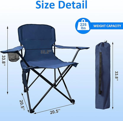 Folding Camping Chair, 225lb Capacity, Includes Cup Holder & Side Storage Bag, 5.5lbs Portable for