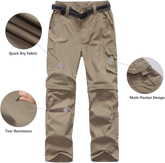 Boy’s Convertible Hiking Pants Lightweight Quick Dry Zip Off Pants for Kids Youth Outdoor UPF 50+