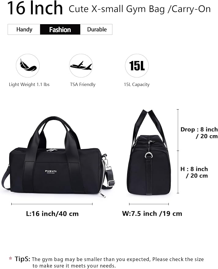 Compact Sports Gym Bag for Women & Girls and Kids, Cute Mini Duffle Bag with Wet Pocket & Shoes