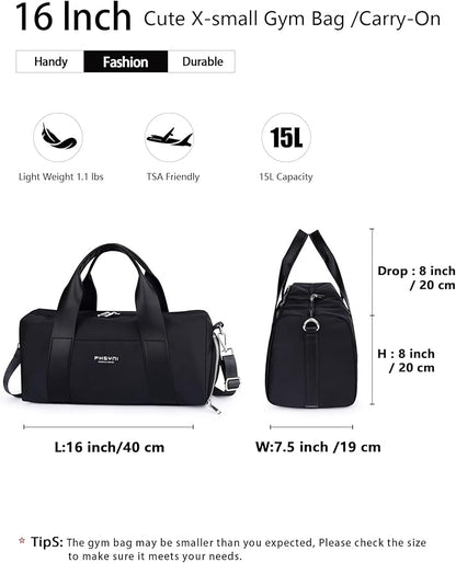 Compact Sports Gym Bag for Women & Girls and Kids, Cute Mini Duffle Bag with Wet Pocket & Shoes