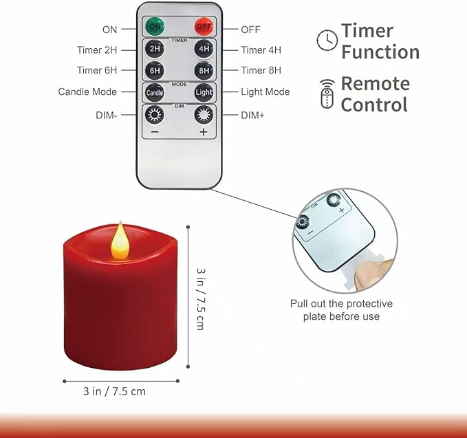 Red Flameless LED Candles 3 inch Diameter Real Wax 2AA Battery Operated 600hr+ Flickering Candles