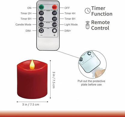Red Flameless LED Candles 3 inch Diameter Real Wax 2AA Battery Operated 600hr+ Flickering Candles