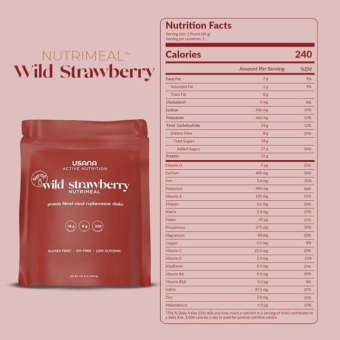 USANA Nutrimeal Meal Replacement Shake - Wild Strawberry - NON-GMO - Gluten Free - Low Glycemic